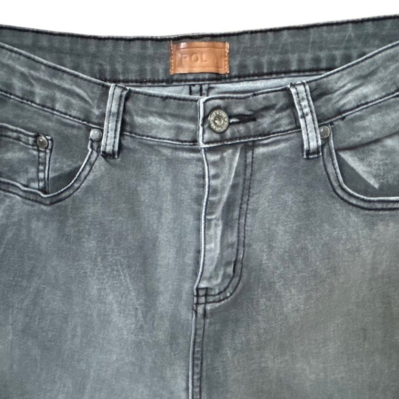Pol Grey Side Stripe Flare Stretch Jeans Raw Hem Grey Charcoal Denim Size Large - Picture 2 of 5